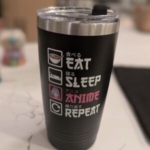 Eat Sleep Anime Repeat Black Pink White Travel Tumbler